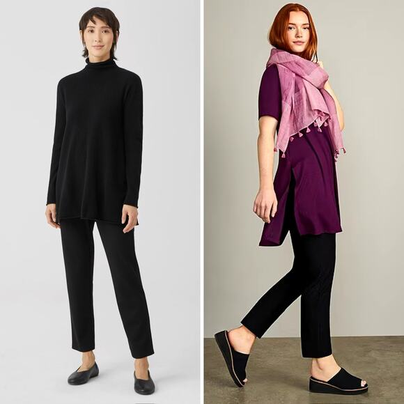 Eileen Fischer Minimalist Capsule Black Stretch‎ Ponte Knit Straight Pant S - Picture 1 of 11